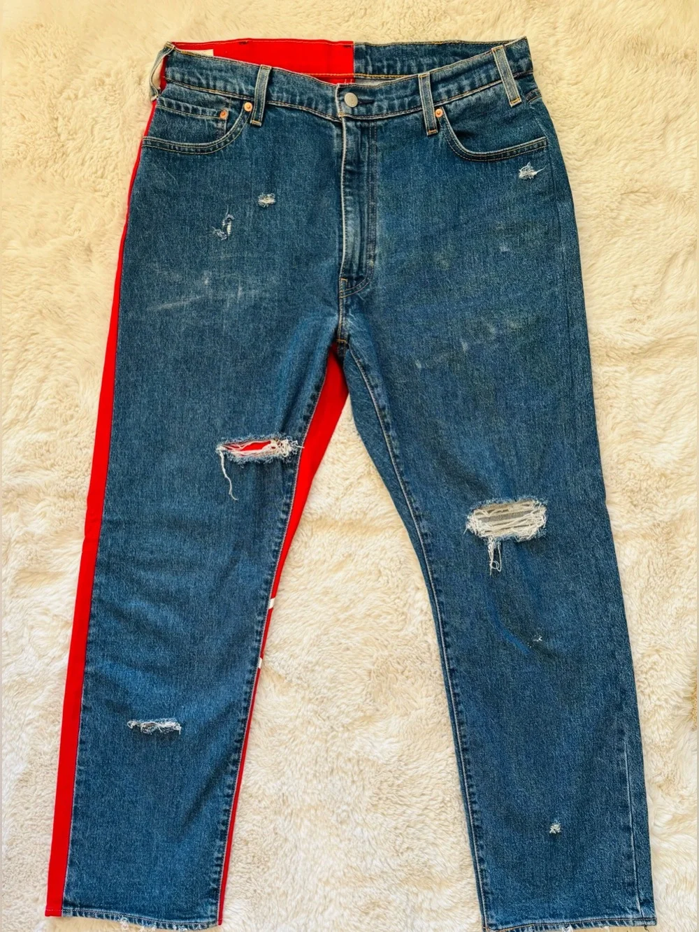Levi's 541 Colorblock Red & Blue Distressed Denim Jeans Size: 38x30